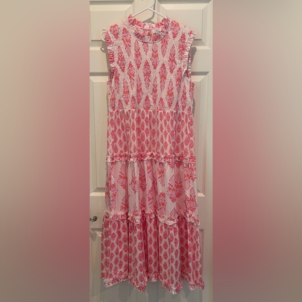 Mud Pie Pink and Coral Tiered Maxi Dress Large